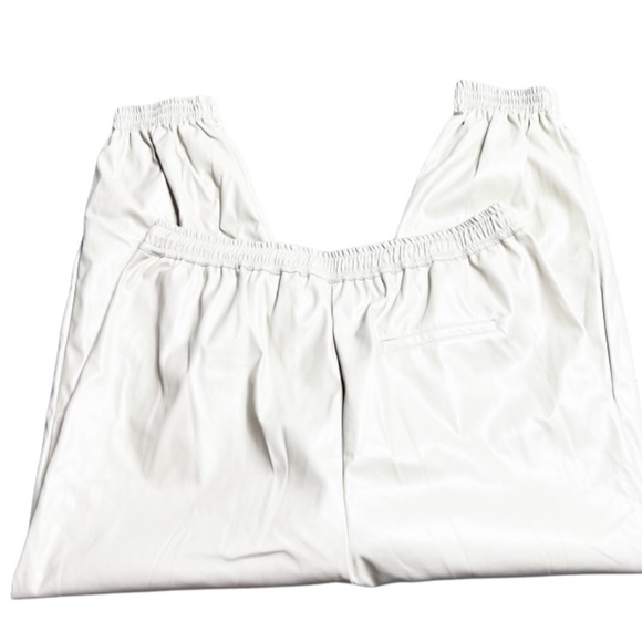 Grace + Karma Women’s Beige Cream Faux Leather High Waisted Tie Jogger Pants - Picture 7 of 16